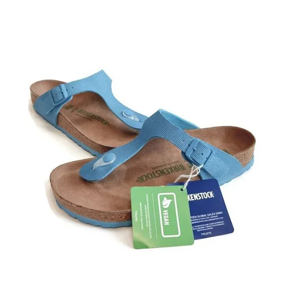 Birkenstock Womens Size 7 Gizeh Canvas Vegan Sandals EU 38 Sky Blue Regular Fit - Picture 5 of 11